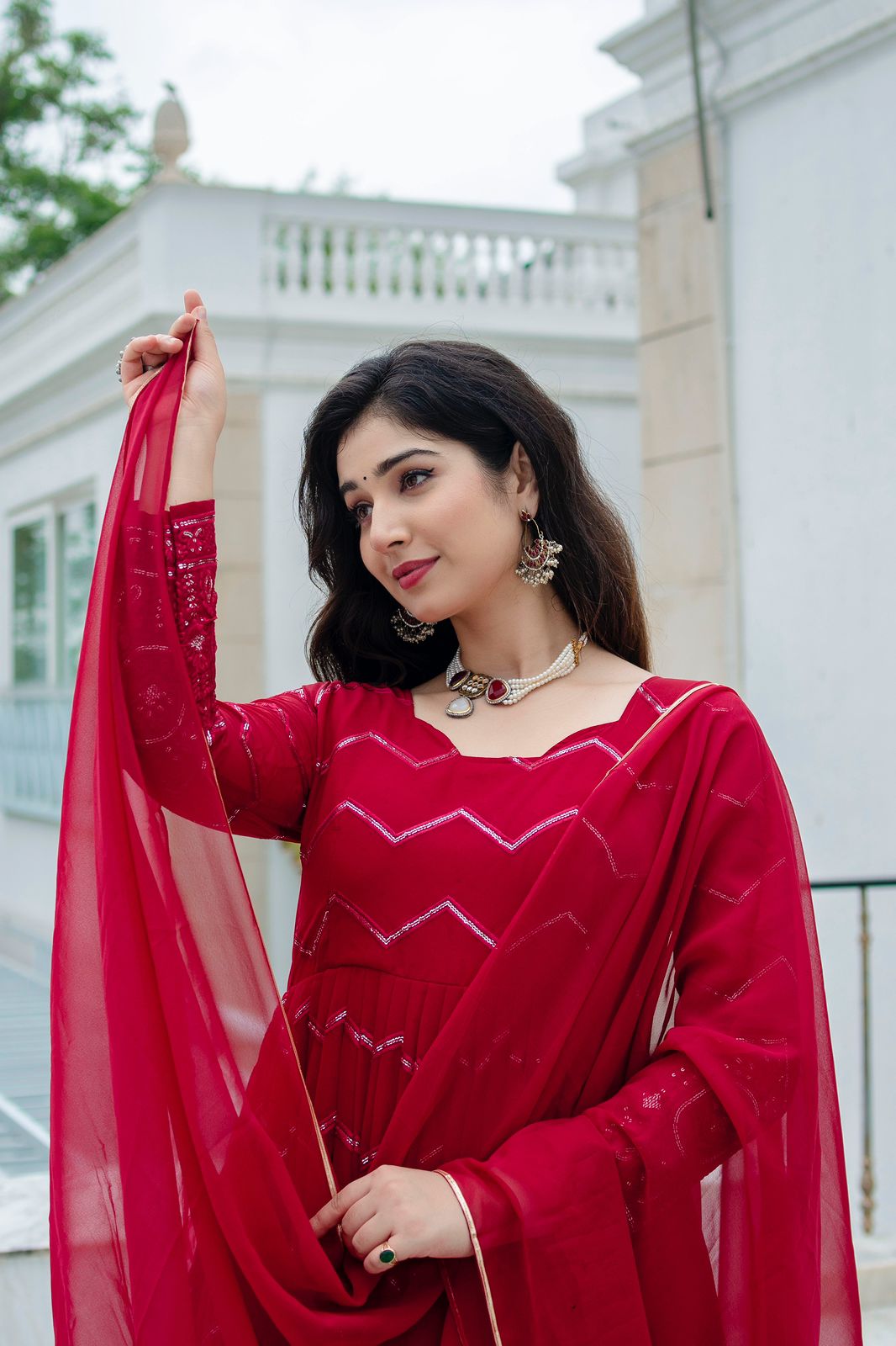 Exclusive Maroon Color Faux Georgette Fabric With Embroidery Work Designer Anarkali Suit