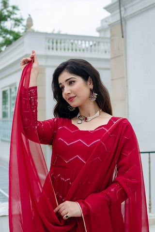 Exclusive Maroon Color Faux Georgette Fabric With Embroidery Work Designer Anarkali Suit