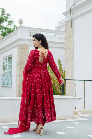 Exclusive Maroon Color Faux Georgette Fabric With Embroidery Work Designer Anarkali Suit