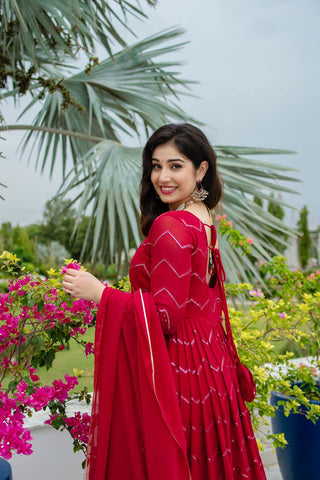 Exclusive Maroon Color Faux Georgette Fabric With Embroidery Work Designer Anarkali Suit