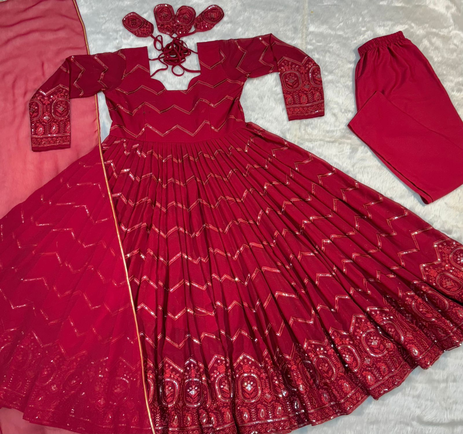 Exclusive Maroon Color Faux Georgette Fabric With Embroidery Work Designer Anarkali Suit