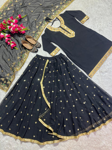 Designer Party Wear Black Color Faux Georgette With Heavy Embroidery 5mm Sequence Work Dhoti Suit