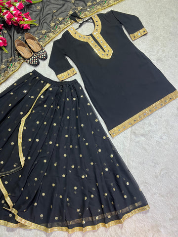 Designer Party Wear Black Color Faux Georgette With Heavy Embroidery 5mm Sequence Work Dhoti Suit