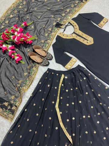 Designer Party Wear Black Color Faux Georgette With Heavy Embroidery 5mm Sequence Work Dhoti Suit