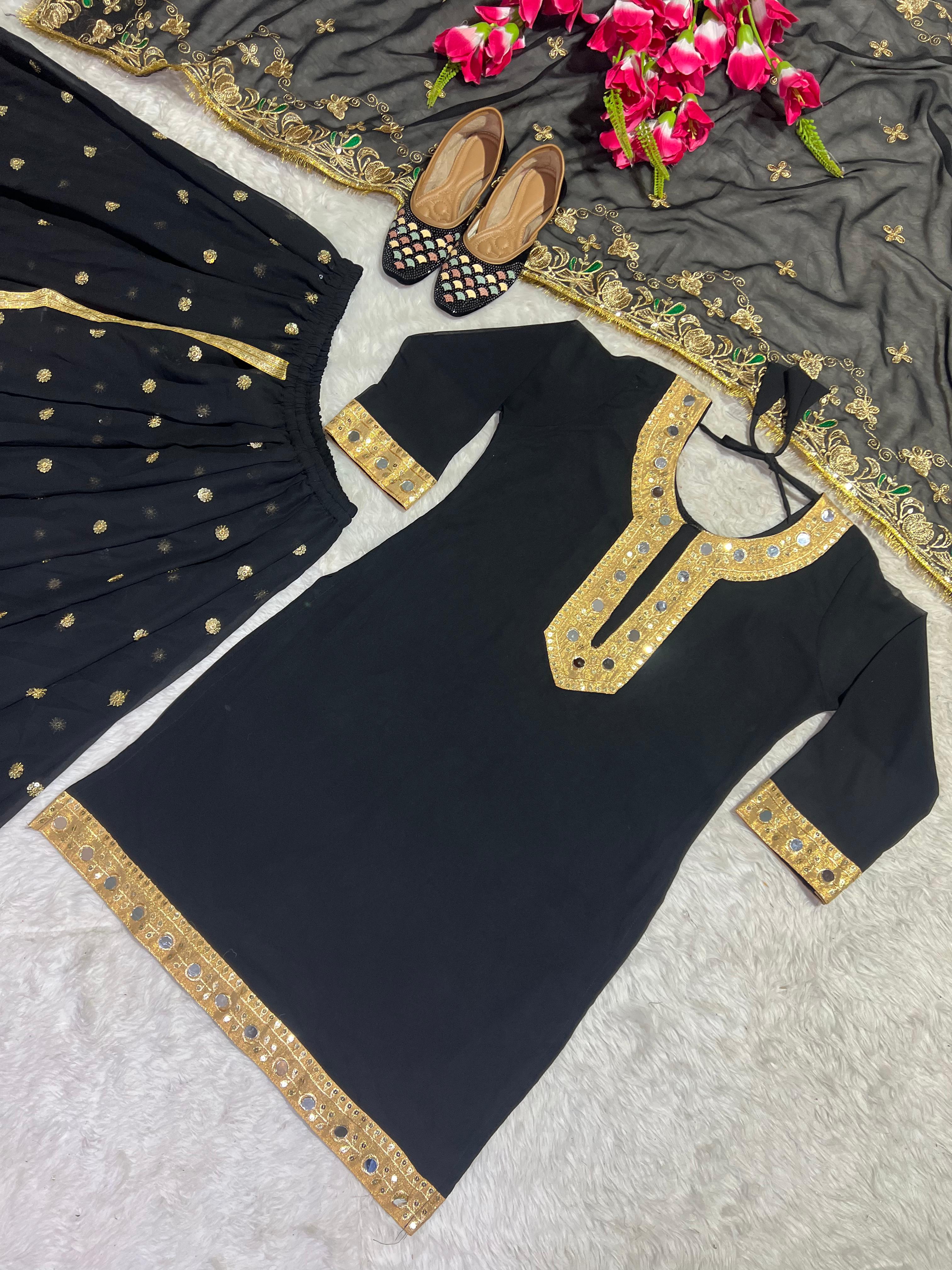 Designer Party Wear Black Color Faux Georgette With Heavy Embroidery 5mm Sequence Work Dhoti Suit