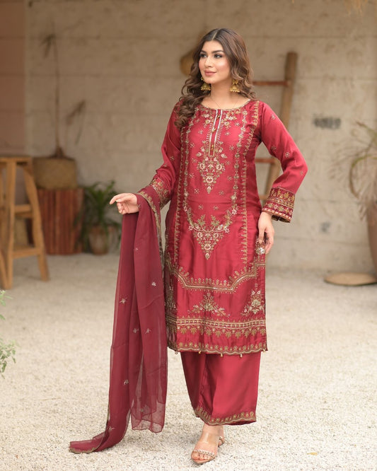 Outstanding Pink Color Heavy Pure Organza 5mm Sequence Embroidery Work Salwar Suit