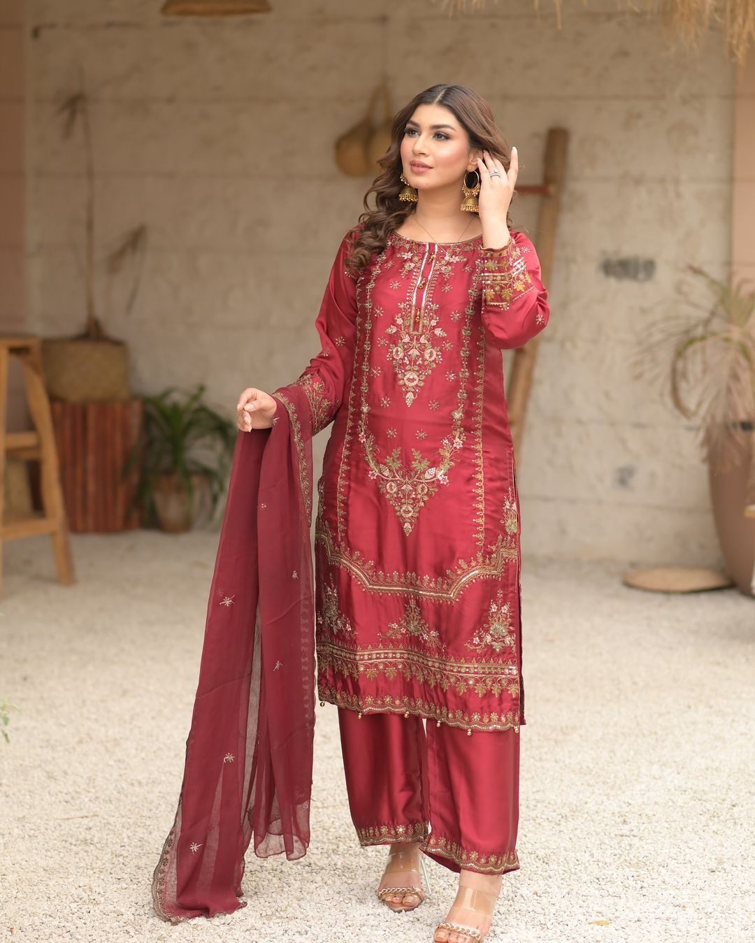 Outstanding Pink Color Heavy Pure Organza 5mm Sequence Embroidery Work Salwar Suit