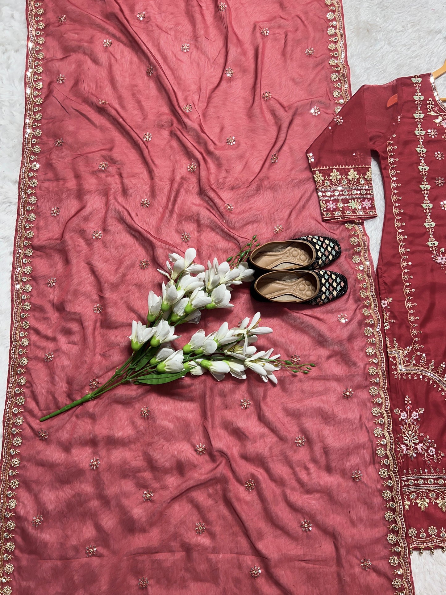 Outstanding Pink Color Heavy Pure Organza 5mm Sequence Embroidery Work Salwar Suit