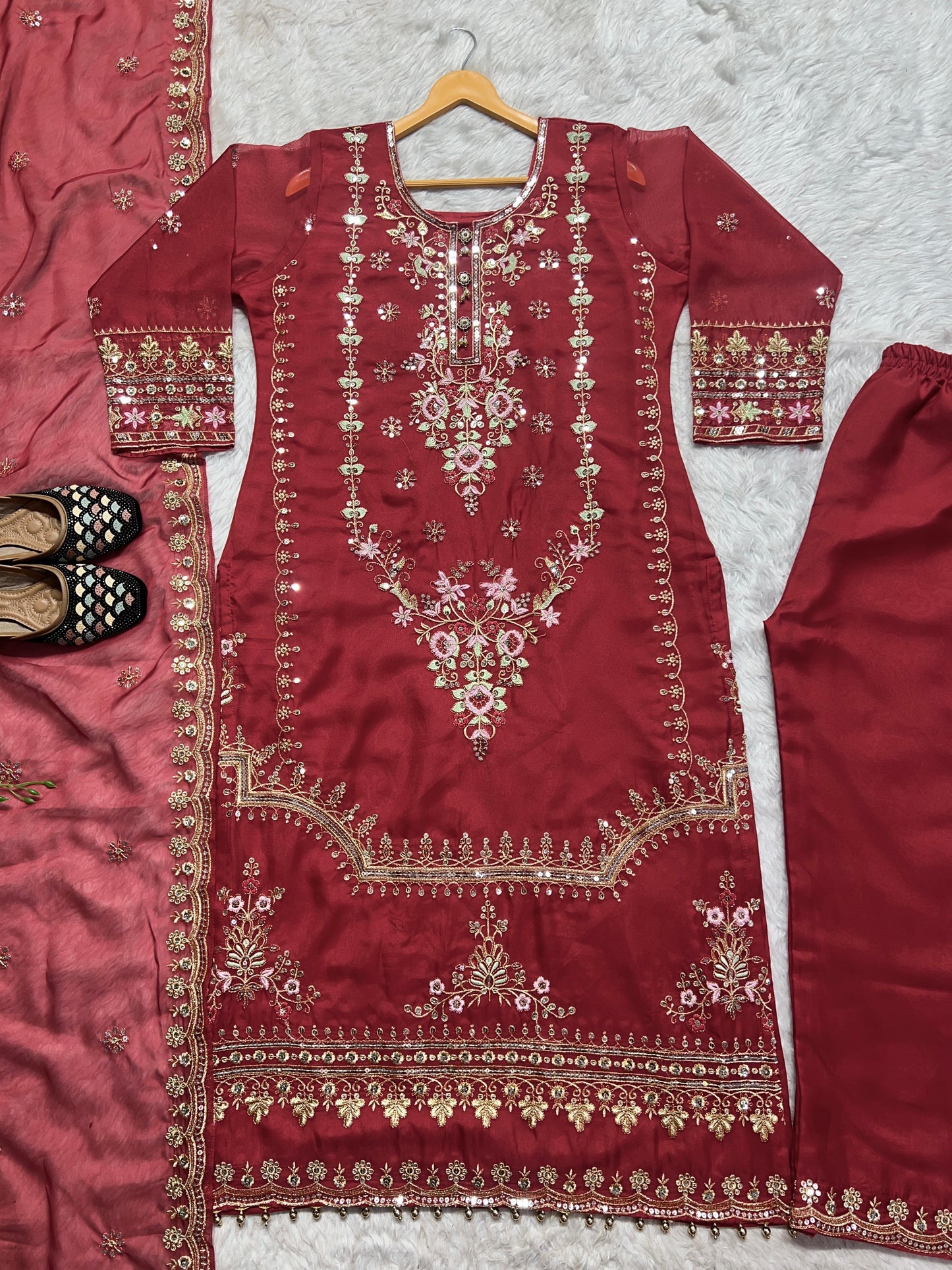 Outstanding Pink Color Heavy Pure Organza 5mm Sequence Embroidery Work Salwar Suit