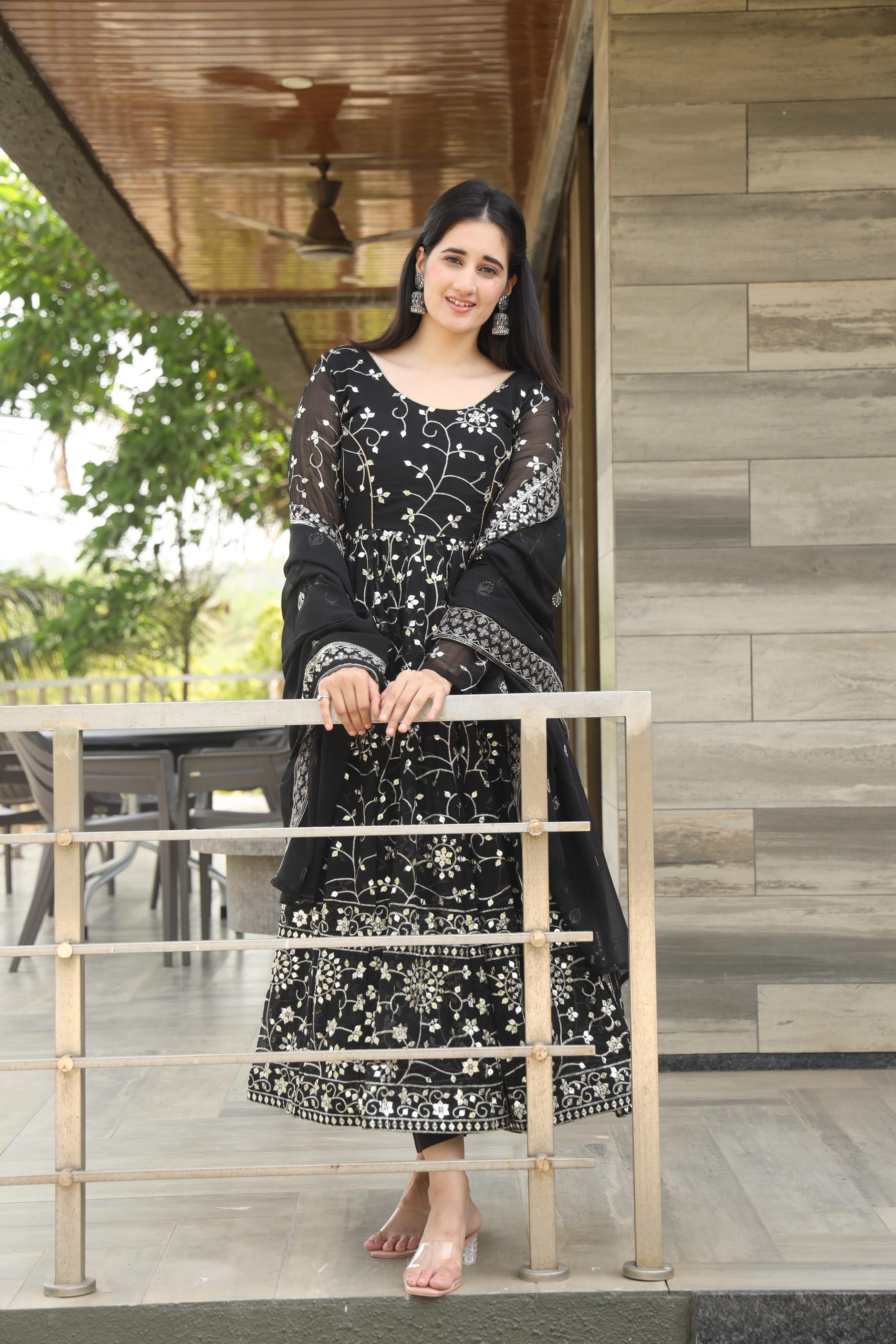 Luxury Black Color Georgette With 9mm Embroidery Work Designer Anarkali Suit