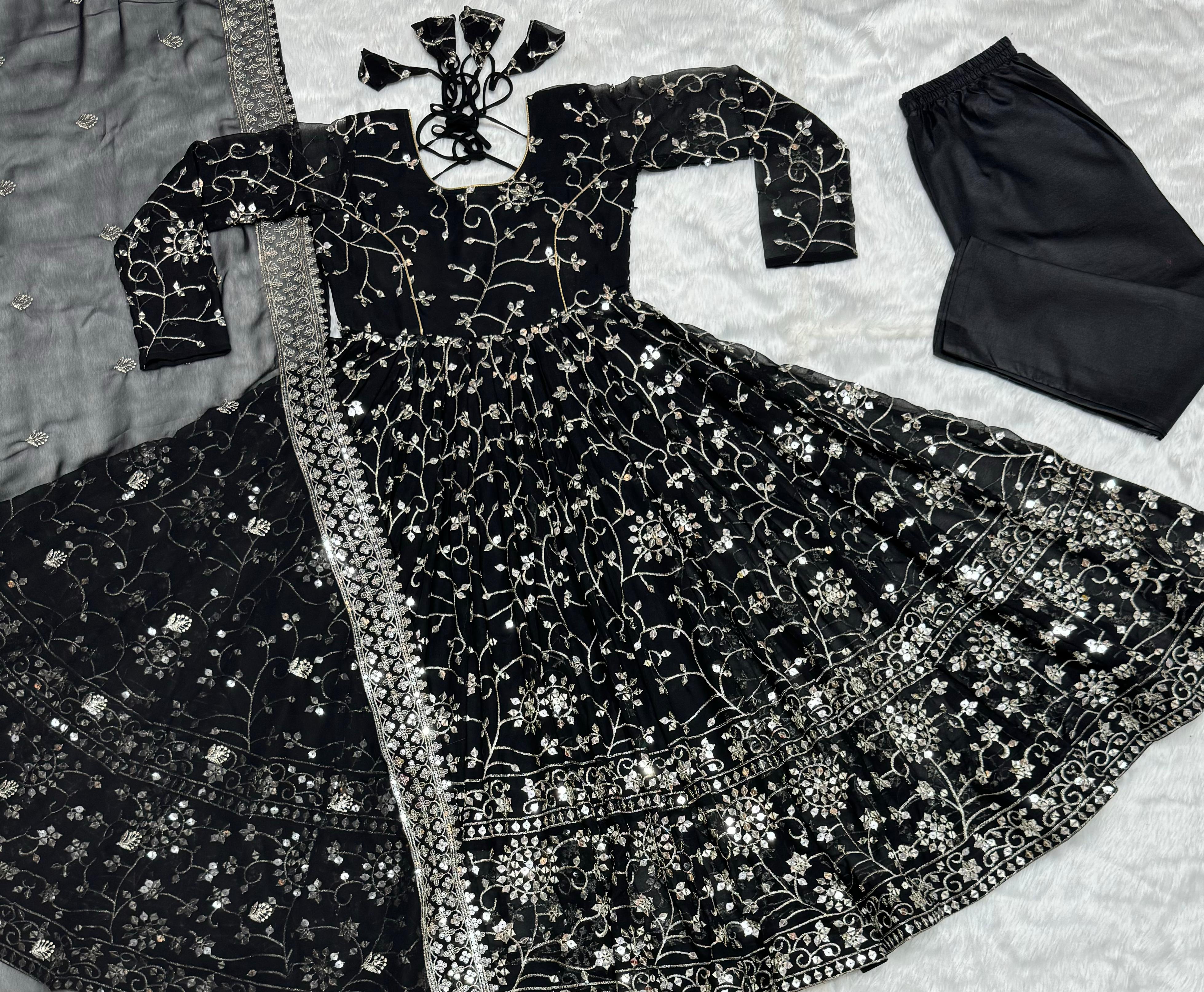 Luxury Black Color Georgette With 9mm Embroidery Work Designer Anarkali Suit