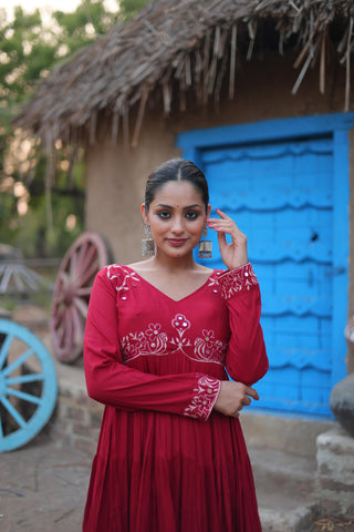 Ravishing Dark Pink Color Real Mirror Work Designer Gown