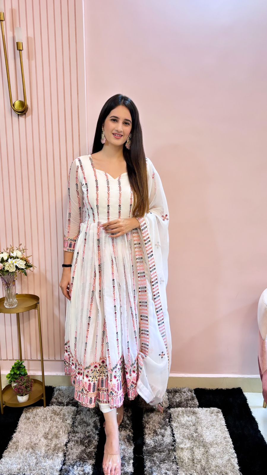 Preferable White Color Georgette With Embroidery Work Designer Work