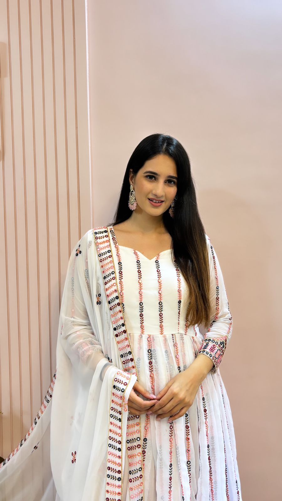 Preferable White Color Georgette With Embroidery Work Designer Work