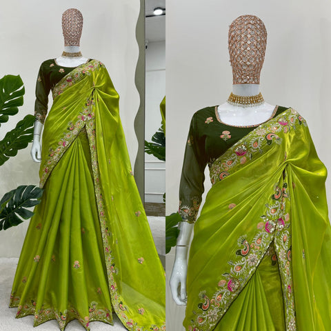 Fantastic Green Color Jimmy Chu Thread With Sequence Work Saree