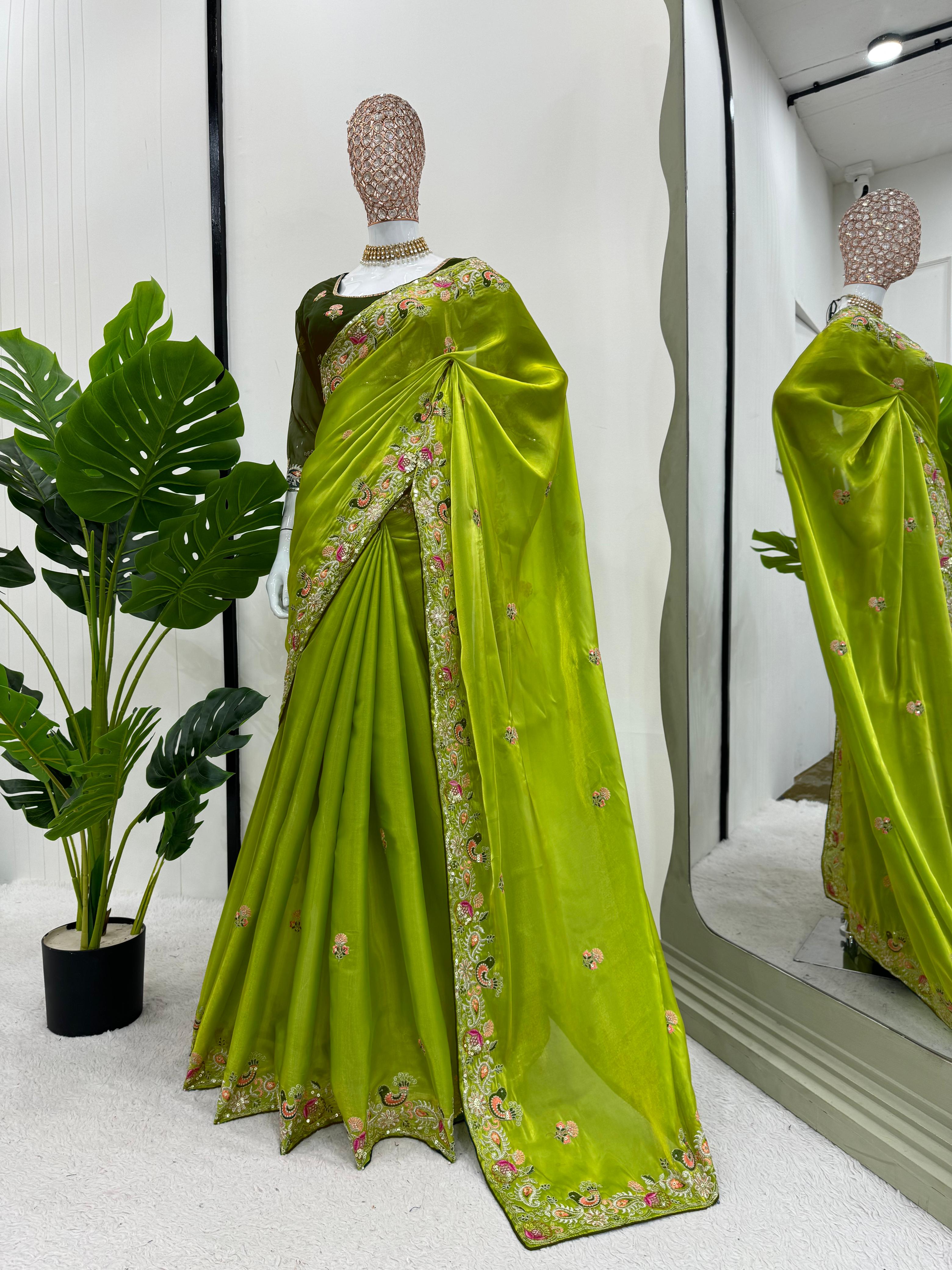 Fantastic Green Color Jimmy Chu Thread With Sequence Work Saree