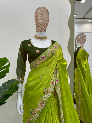 Fantastic Green Color Jimmy Chu Thread With Sequence Work Saree