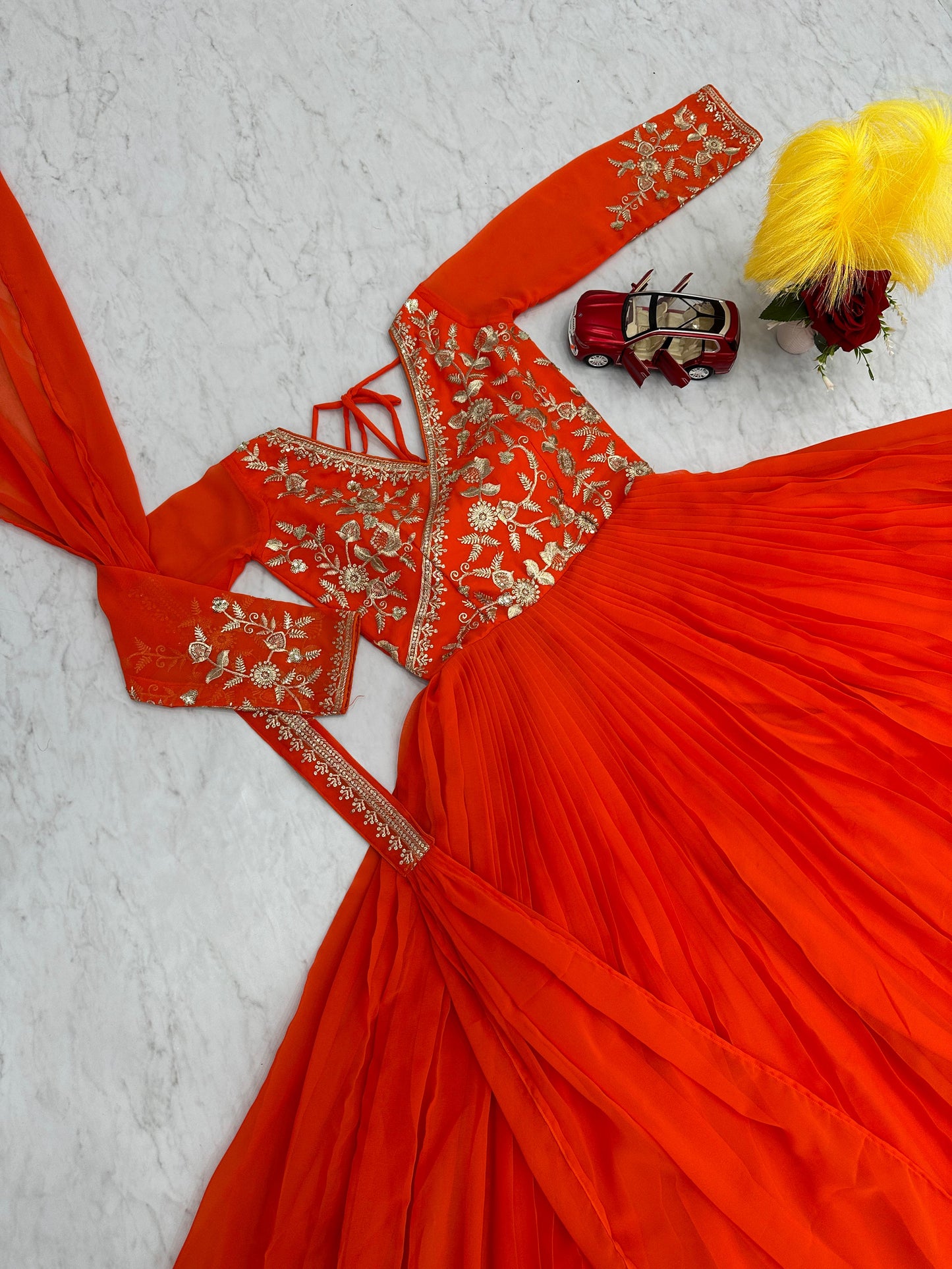 Alluring Orange Color Georgette Embroidery Sequence Work Designer Gown