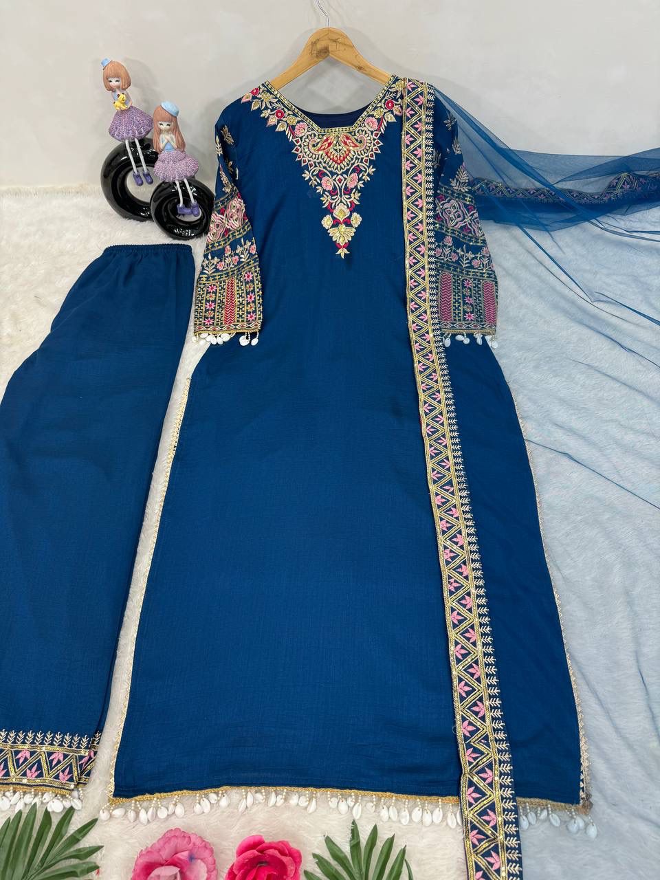 Luxuriant Blue Color Heavy Vichitra Silk With Embroidered Sequence Work Salwar Suit