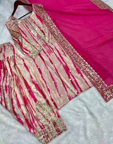 Pink Color Pure Chinon Silk With Digital Print And Sequence Work Patiyala Suit