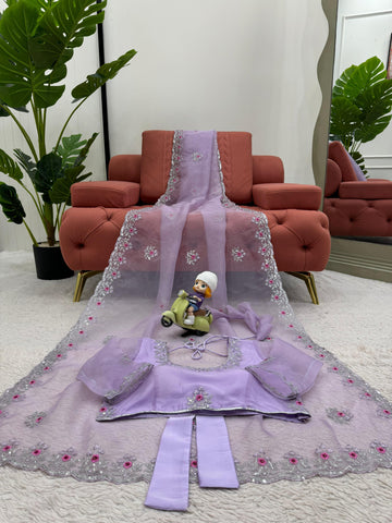 Charming Lavender Color Thread with Sequence Work Organza Silk Saree