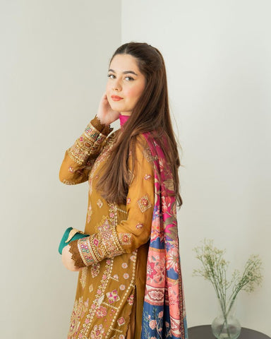 Marriage Special Mustard Color Foux Georgette Embroidery Sequence Work Sharara Suit