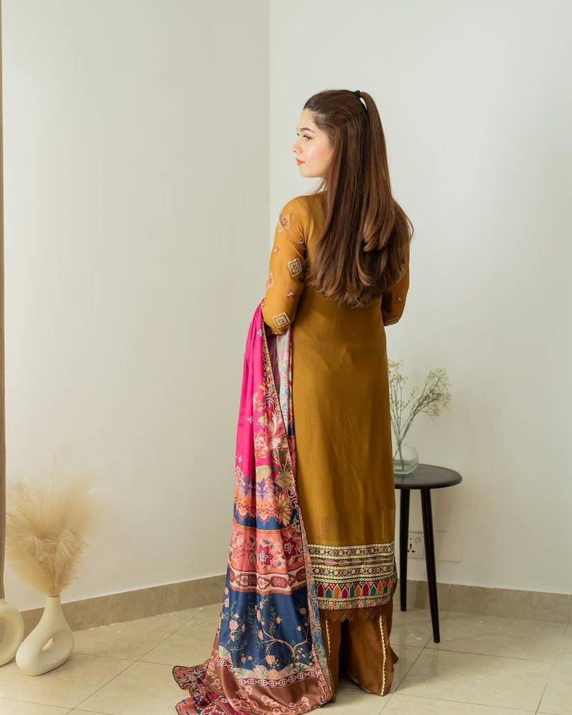 Marriage Special Mustard Color Foux Georgette Embroidery Sequence Work Sharara Suit