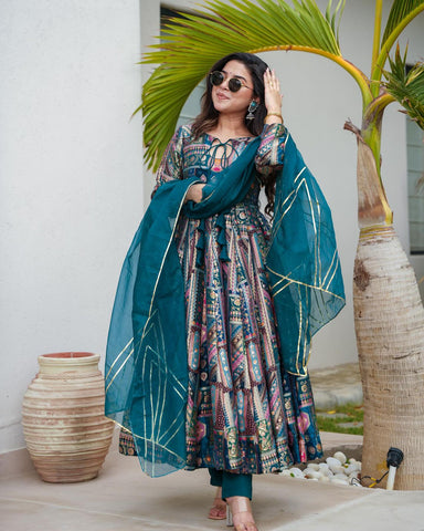 Reception Wear Rama Color Pure Jimmy Organza Silk Digital Printed Padded Gown