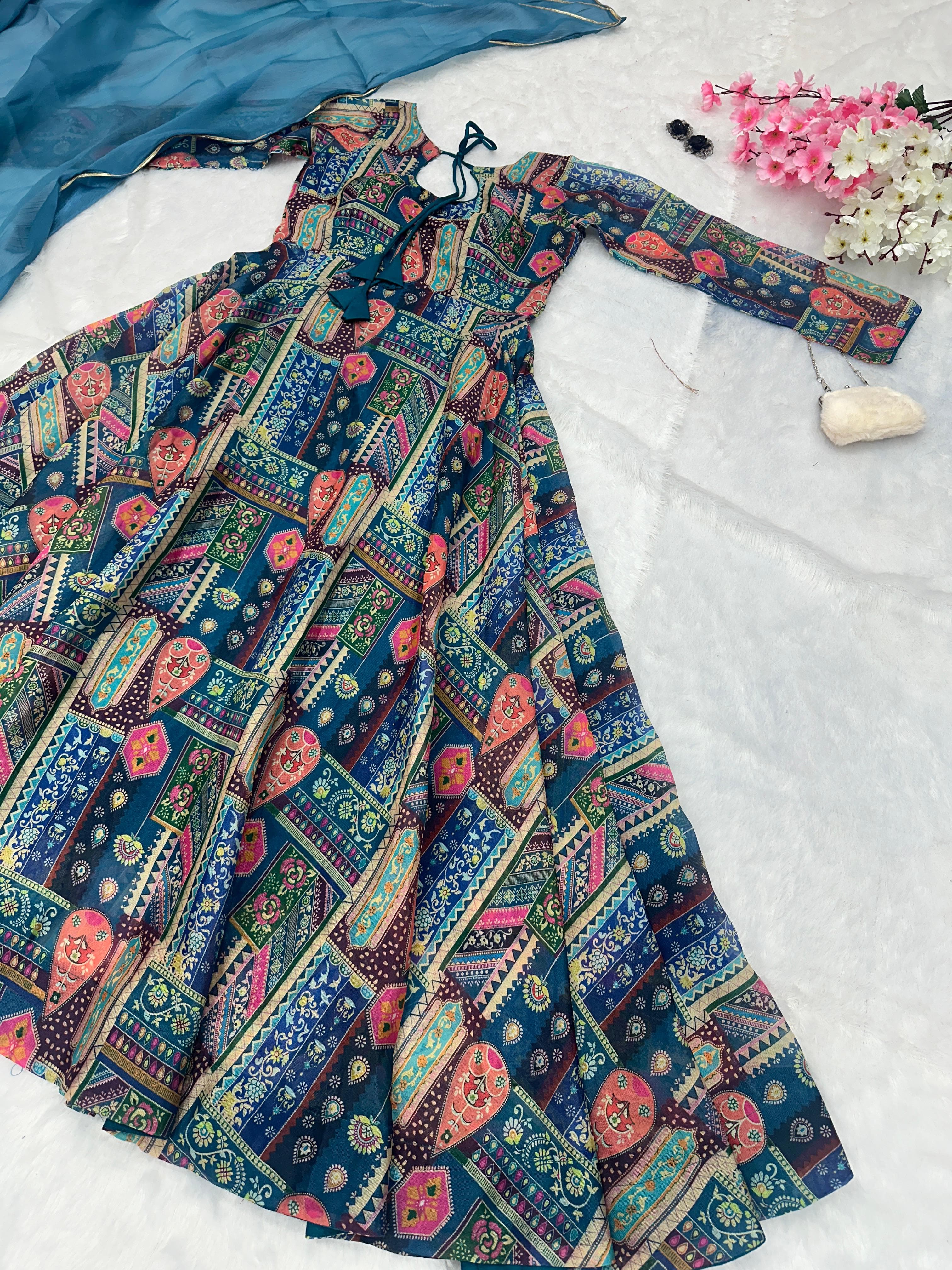 Reception Wear Rama Color Pure Jimmy Organza Silk Digital Printed Padded Gown