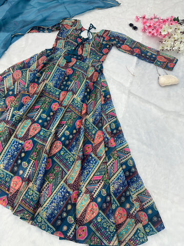 Reception Wear Rama Color Pure Jimmy Organza Silk Digital Printed Padded Gown