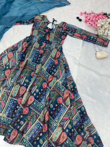 Reception Wear Rama Color Pure Jimmy Organza Silk Digital Printed Padded Gown