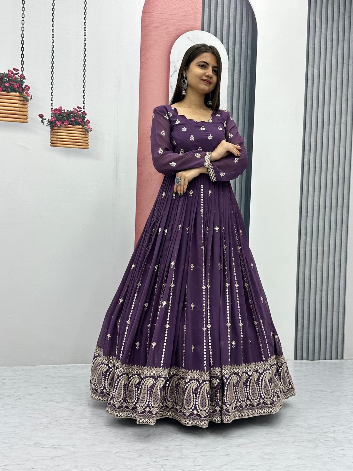 Festive Wear Purple Color Foux Georgette Heavy Embroidery 7mm Sequence Work Anarkali Gown