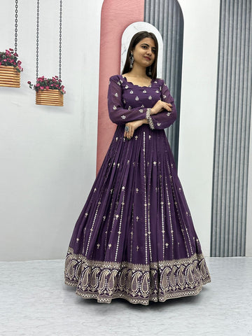 Festive Wear Purple Color Foux Georgette Heavy Embroidery 7mm Sequence Work Anarkali Gown