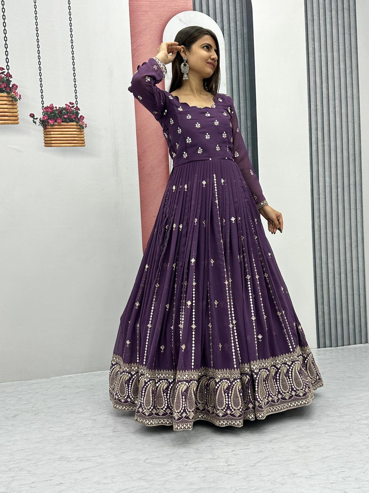 Festive Wear Purple Color Foux Georgette Heavy Embroidery 7mm Sequence Work Anarkali Gown