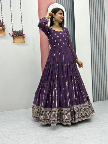 Festive Wear Purple Color Foux Georgette Heavy Embroidery 7mm Sequence Work Anarkali Gown