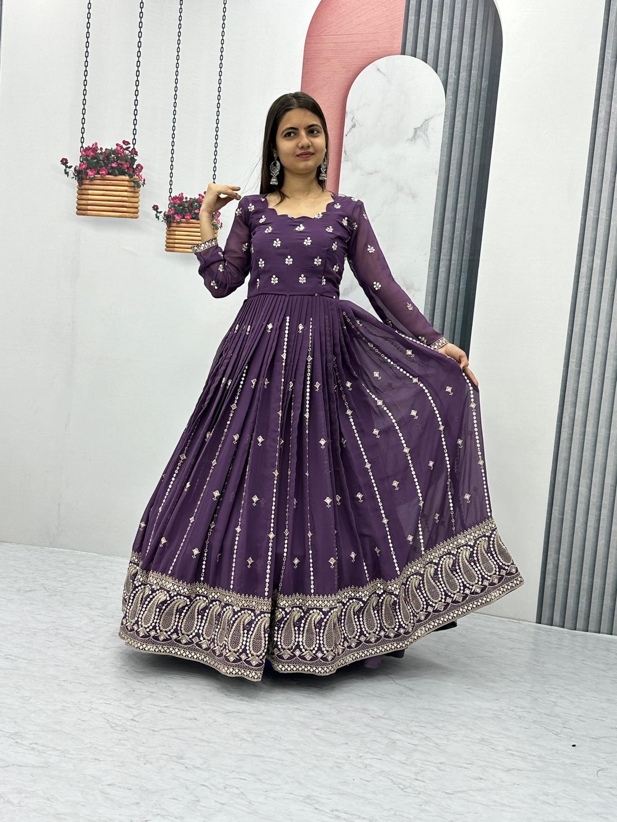 Festive Wear Purple Color Foux Georgette Heavy Embroidery 7mm Sequence Work Anarkali Gown
