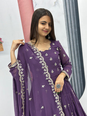 Festive Wear Purple Color Foux Georgette Heavy Embroidery 7mm Sequence Work Anarkali Gown