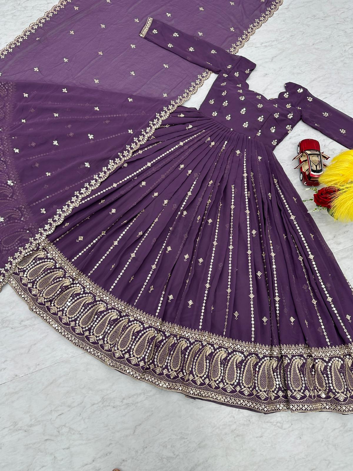 Festive Wear Purple Color Foux Georgette Heavy Embroidery 7mm Sequence Work Anarkali Gown