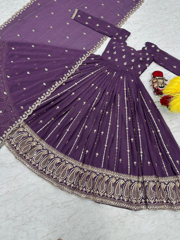 Festive Wear Purple Color Foux Georgette Heavy Embroidery 7mm Sequence Work Anarkali Gown