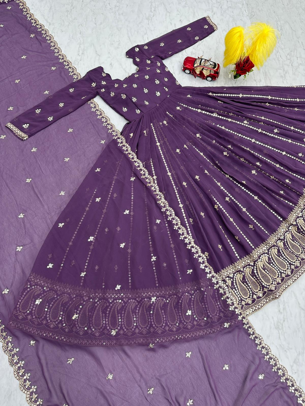 Festive Wear Purple Color Foux Georgette Heavy Embroidery 7mm Sequence Work Anarkali Gown