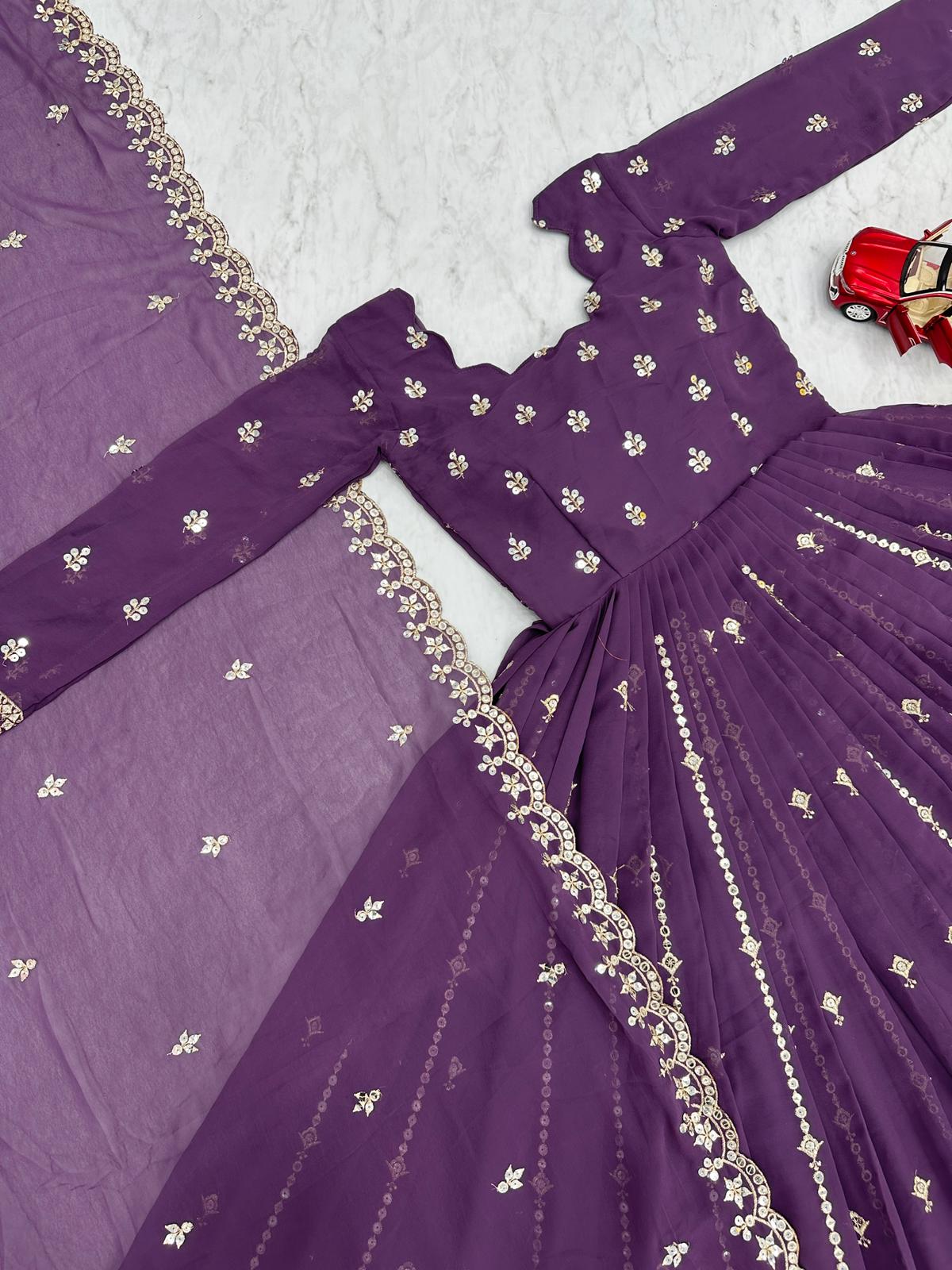Festive Wear Purple Color Foux Georgette Heavy Embroidery 7mm Sequence Work Anarkali Gown