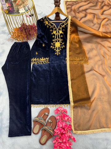 Ceremony Wear Navy Blue Color Heavy Pure Viscose Velvet With Embroidery 5 mm Sequence Work Salwar Suit