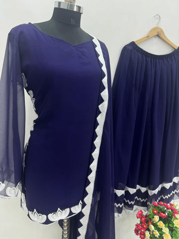 Party Wear Royal Blue Color Heavy Fuax Georgette With Chine Stitched Work Sharara Suit