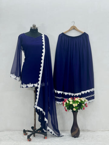 Party Wear Royal Blue Color Heavy Fuax Georgette With Chine Stitched Work Sharara Suit