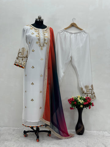 Wedding Wear White Color Heavy Faux Georgette With Chine Sequence Work Salwar Suit