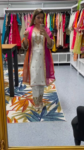 Wedding Wear White Color Heavy Faux Georgette With Chine Sequence Work Salwar Suit
