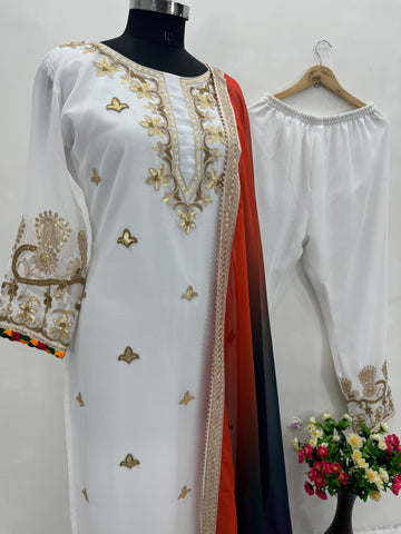 Wedding Wear White Color Heavy Faux Georgette With Chine Sequence Work Salwar Suit