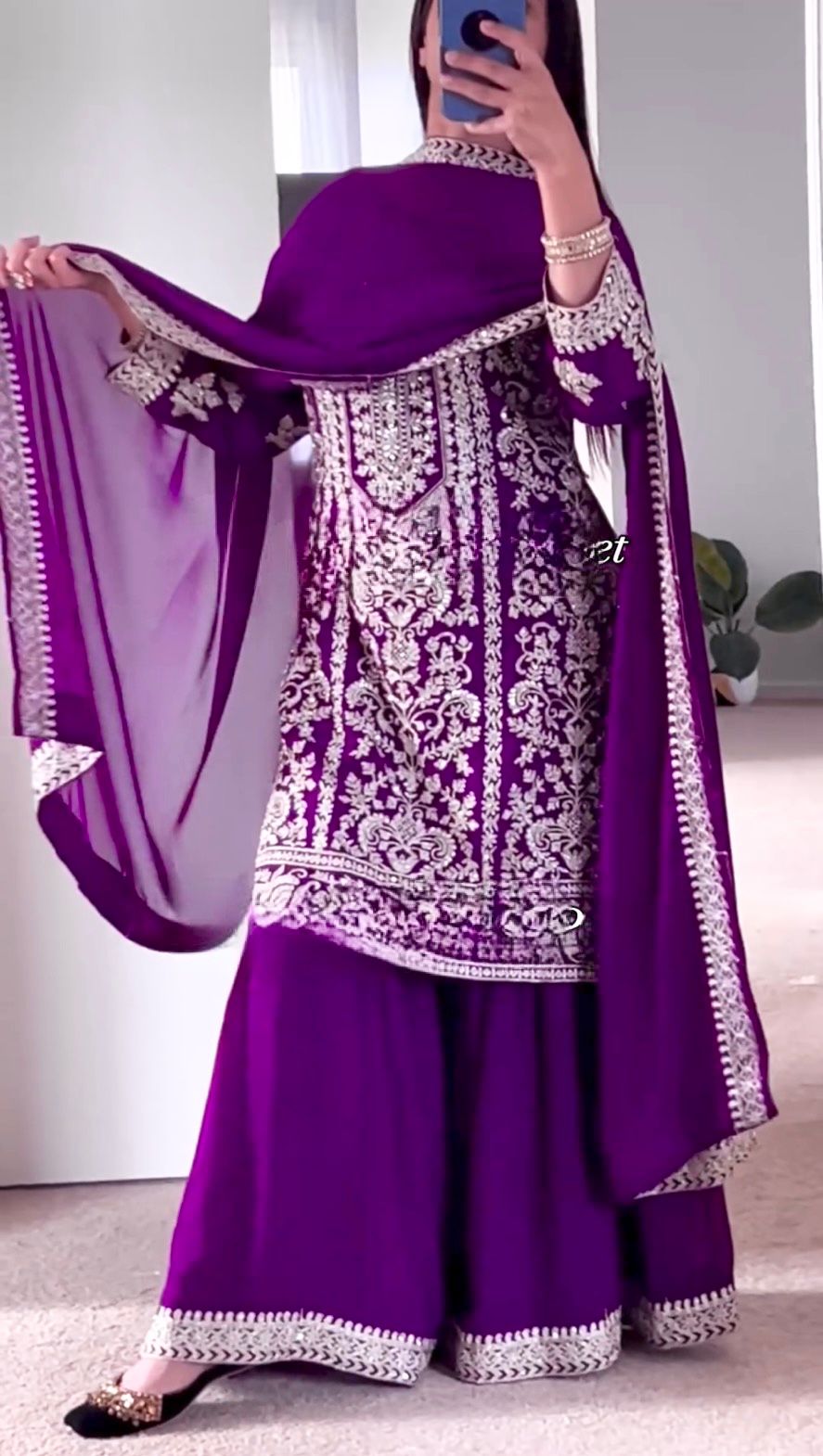 Designer Purple Color Heavy Faux Georgette With 5mm Sequence Embroidery Work Sharara Suit