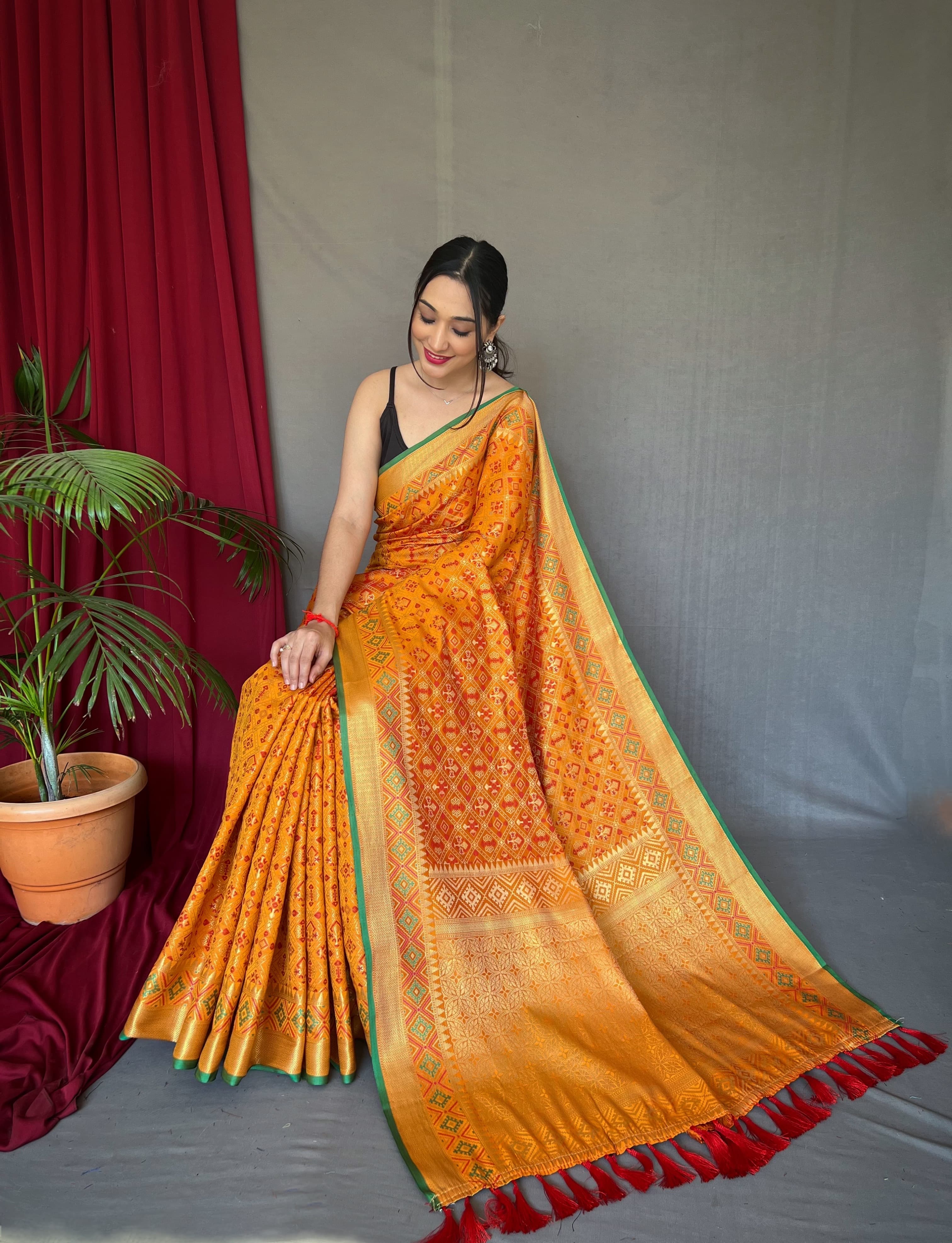 Wedding Wear Mustard Color Pure Patola Silk Saree