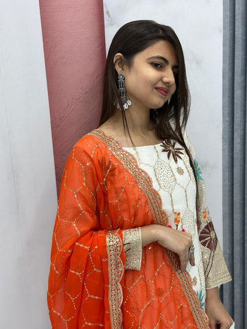 Ravishing White Color Heavy Faux Georgette With Thread And Sequence Work Designer Sharara Suit
